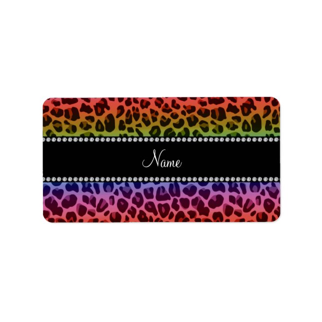 Personalised name rainbow leopard pattern label (Front)