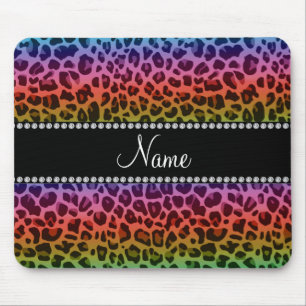 Personalised name rainbow leopard pattern mouse mat