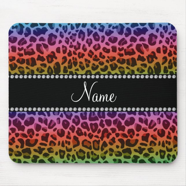 Personalised name rainbow leopard pattern mouse mat (Front)