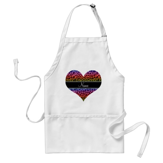 Personalised name rainbow leopard pattern standard apron (Front)