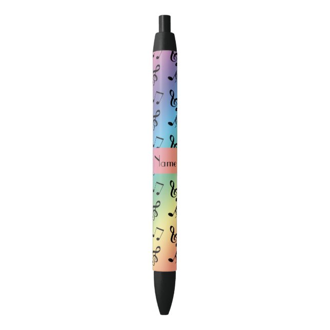 Personalised name rainbow music notes black ink pen (Front Vertical)