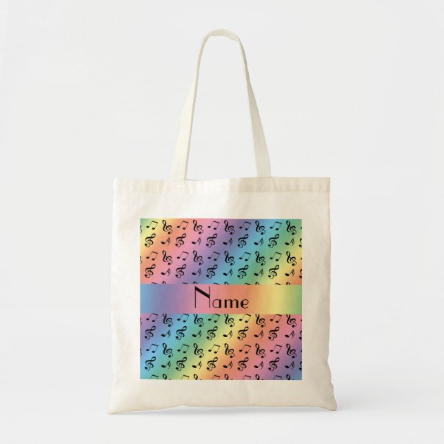 Personalised name rainbow music notes tote bag (Front)