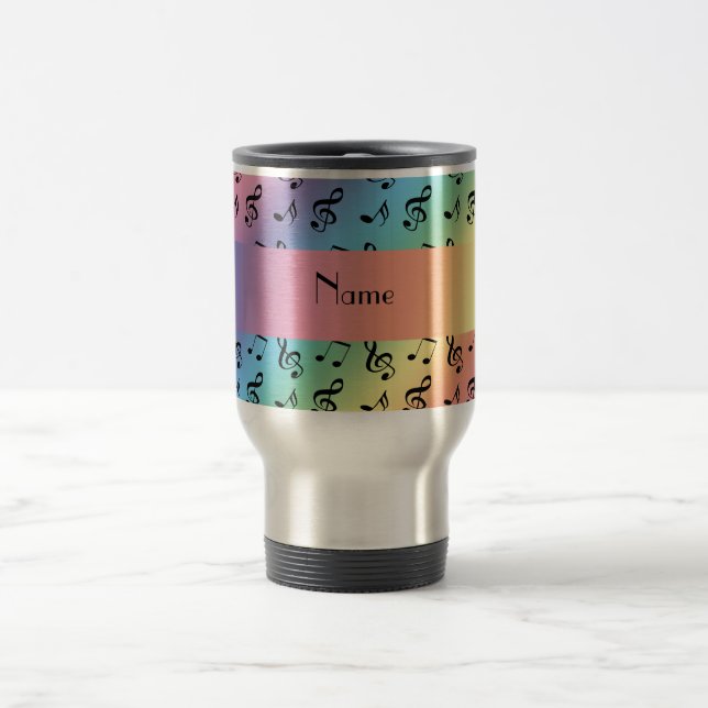 Personalised name rainbow music notes travel mug (Center)