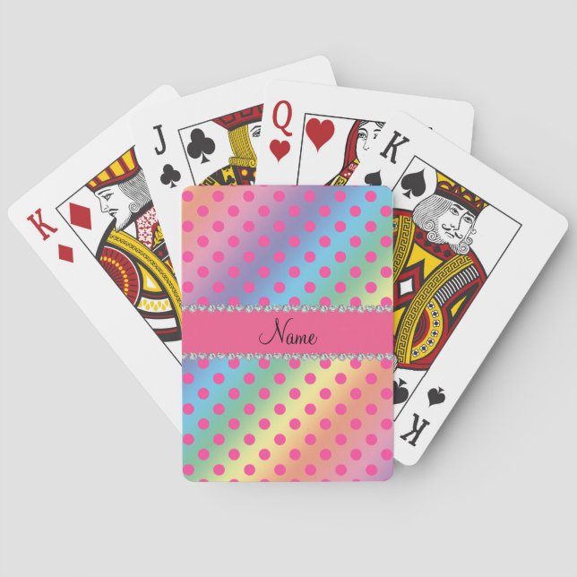 Personalised name rainbow pink polka dots playing cards (Back)