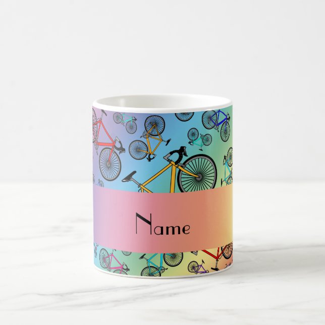 Personalised name rainbow road bikes coffee mug (Center)
