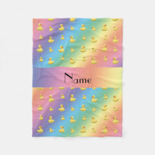 Personalised name rainbow rubber duck pattern fleece blanket