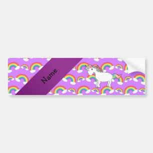 Personalised name rainbow unicorn purple rainbows bumper sticker