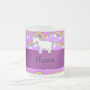 Personalised name rainbow unicorn purple rainbows frosted glass coffee mug
