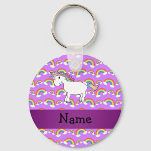 Personalised name rainbow unicorn purple rainbows key ring