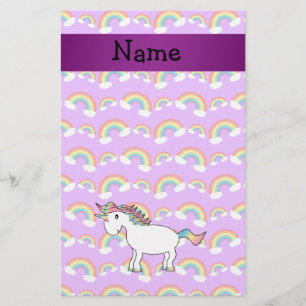 Personalised name rainbow unicorn purple rainbows stationery