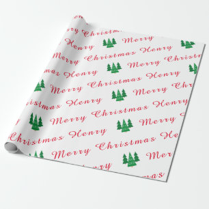 Personalised Name Red and White Merry Christmas Wrapping Paper