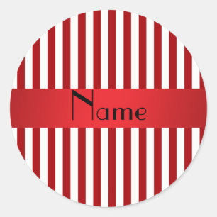 Personalised name red and white stripes classic round sticker