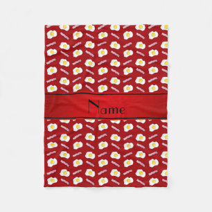 Personalised name red bacon eggs fleece blanket