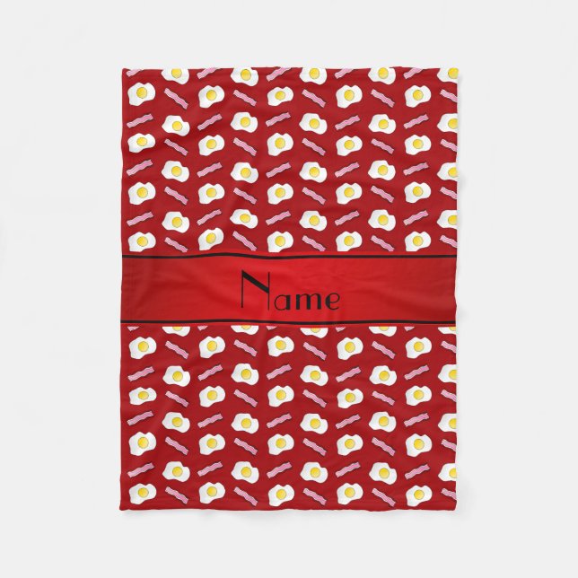 Personalised name red bacon eggs fleece blanket (Front)