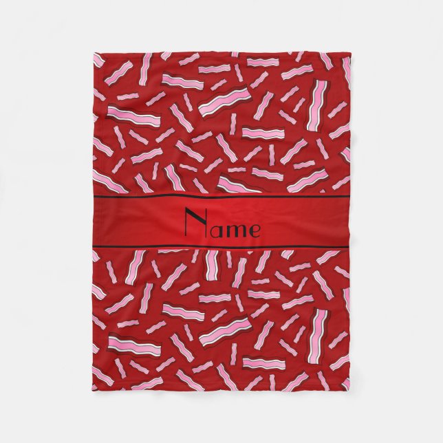 Personalised name red bacon pattern fleece blanket (Front)
