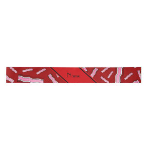 Personalised name red bacon pattern satin ribbon
