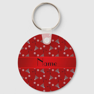 Personalised name red badminton pattern key ring
