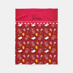 Personalised name red barn animals fleece blanket