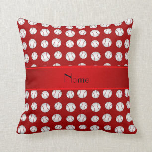 Personalised name red baseballs pattern cushion
