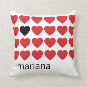 Personalised Name Red Black Hearts Valentines Day Cushion