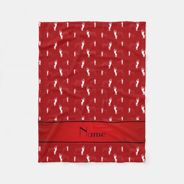 Personalised name red boston terrier fleece blanket (Front)