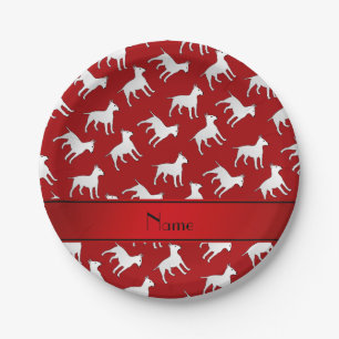 Personalised name red bull terrier dogs paper plate