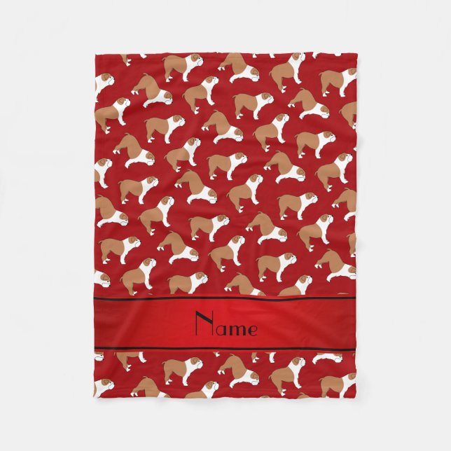 Personalised name red Bulldog Fleece Blanket (Front)