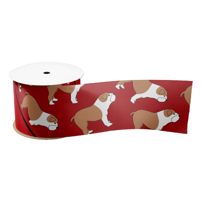 Personalised name red Bulldog Satin Ribbon (Spool)