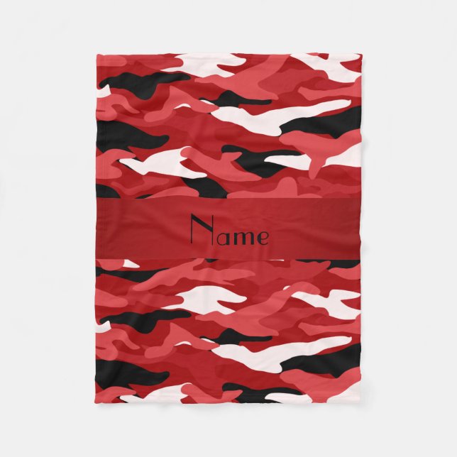 Personalised name red camouflage red stripe fleece blanket (Front)