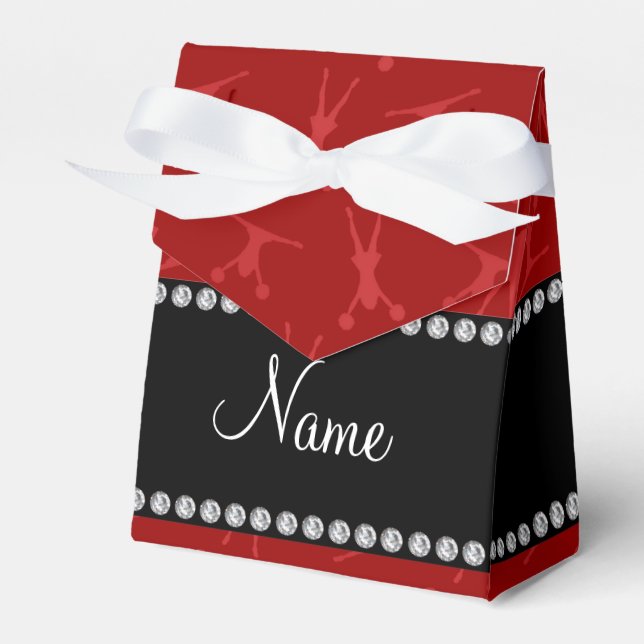 Personalised name red cheerleader pattern favour box (Front Side)