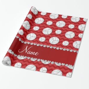 Personalised name red chevrons volleyballs wrapping paper
