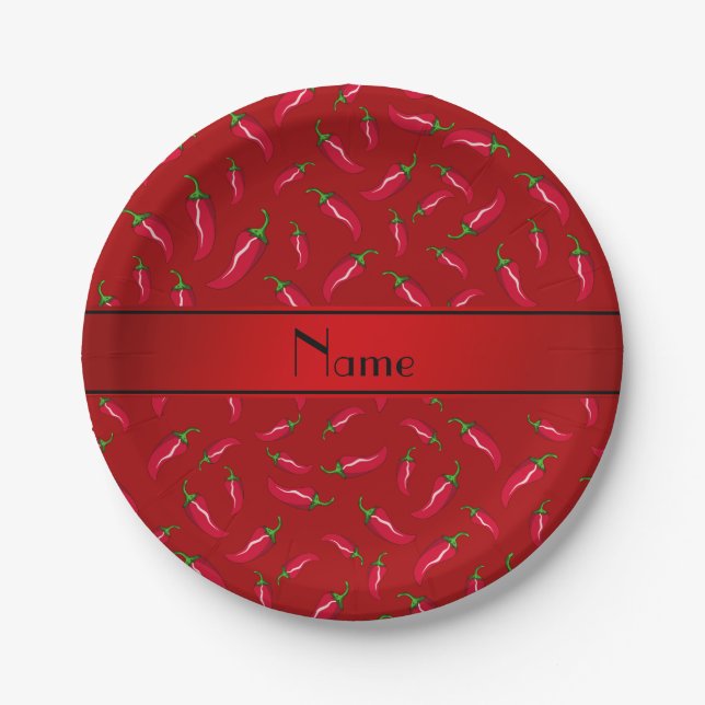 Personalised name red chilli pepper paper plate (Front)
