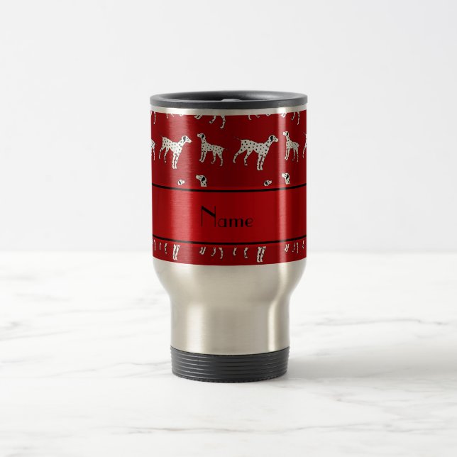 Personalised name red dalmatian dogs travel mug (Center)
