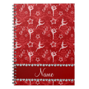 Personalised name red damask gymnastics notebook