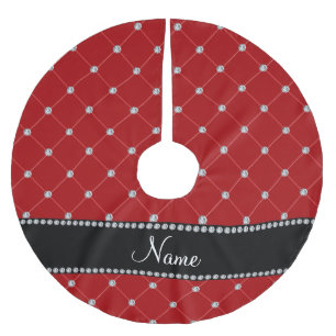 Personalised name red diamonds tuft brushed polyester tree skirt