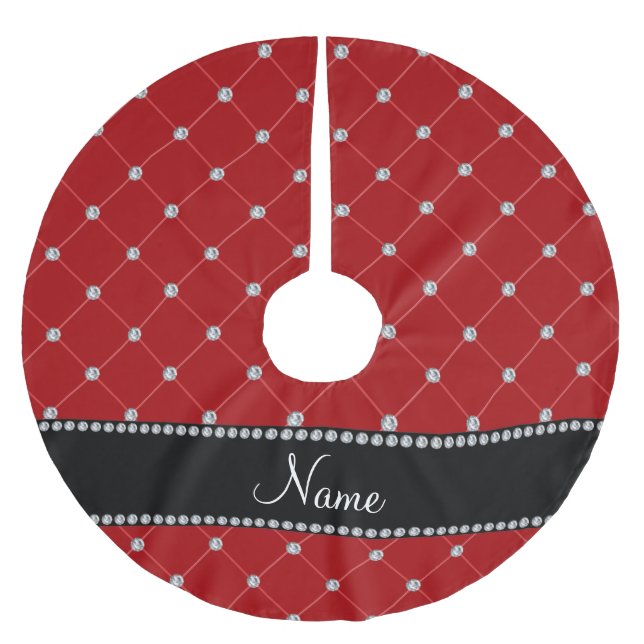 Personalised name red diamonds tuft brushed polyester tree skirt (Front)