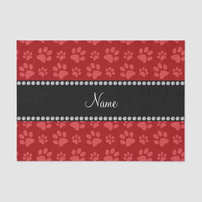 Personalised name red dog paw prints tissue paper (Front)