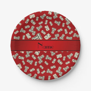 Personalised name red dominos paper plate