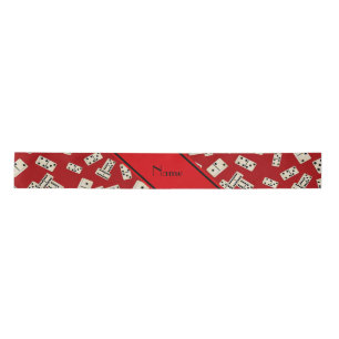 Personalised name red dominos satin ribbon