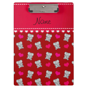 Personalised name red elephants heart pattern clipboard