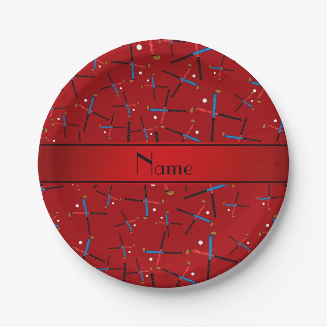 Personalised name red field hockey paper plate (Front)