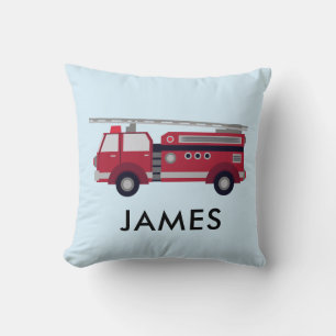 Personalised Name Red Fire truck Blue Cushion