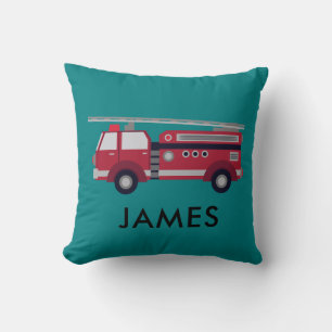 Personalised Name Red Fire truck Blue Cushion