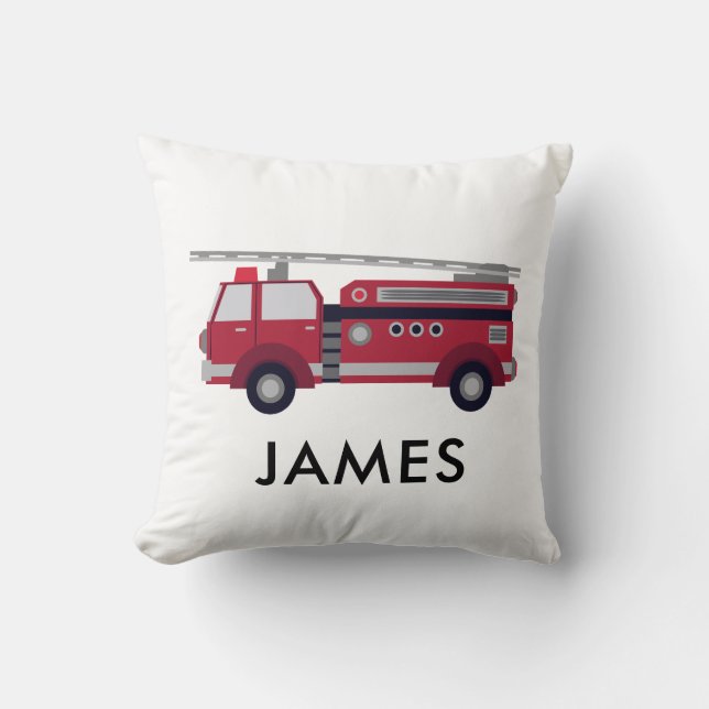 Personalised Name Red Fire truck Cushion (Front)
