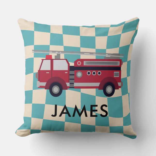 Personalised Name Red Fire truck Cushion (Front)