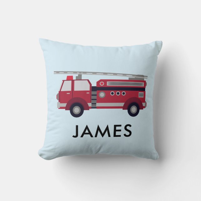 Personalised Name Red Fire truck Cushion (Front)