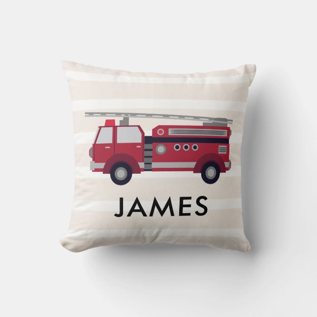 Personalised Name Red Fire truck Cushion (Front)