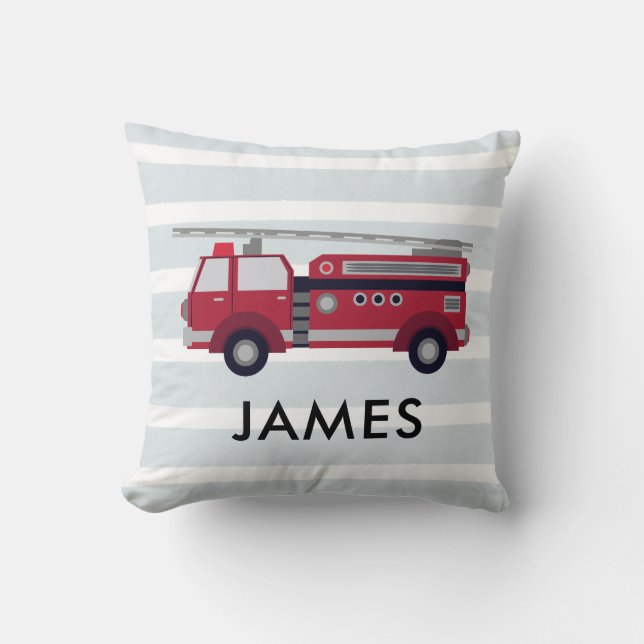 Personalised Name Red Fire truck Cushion (Front)
