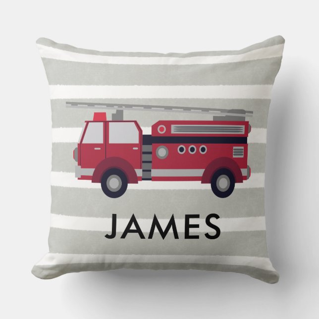 Personalised Name Red Fire truck Cushion (Front)
