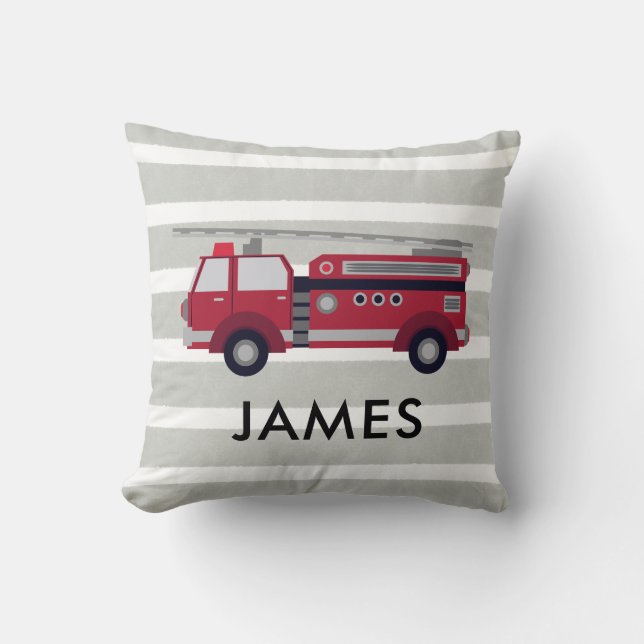 Personalised Name Red Fire truck Cushion (Front)